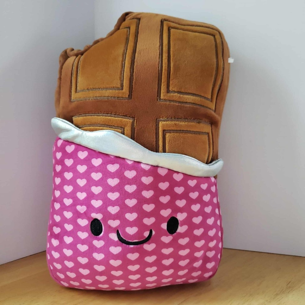 Animal Adventure Chocolate Candy Bar Bite Out Pink Hearts Plush Squishy 12"